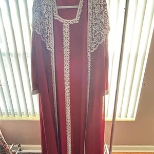 Elegant Red Gown with White Detailing
